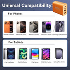 USB C Wall Fast Charger Block, 40W 4-Port Type C Charger Fast Charging Blocks +QC 3.0 USB C Multiport Charger Brick for Phone 17/16/15/14/13/12 Pro Max, Pad, Cosmic Orange