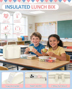 Capolo Insulated Lunch Box for Kids, Cute Thermal Lunch Bag for School, Reusable Lunch Tote for Boys and Girls, Durable Cooler Bag with Easy Grab Handle, Lightweight and Easy to Clean Meal Bag,beige