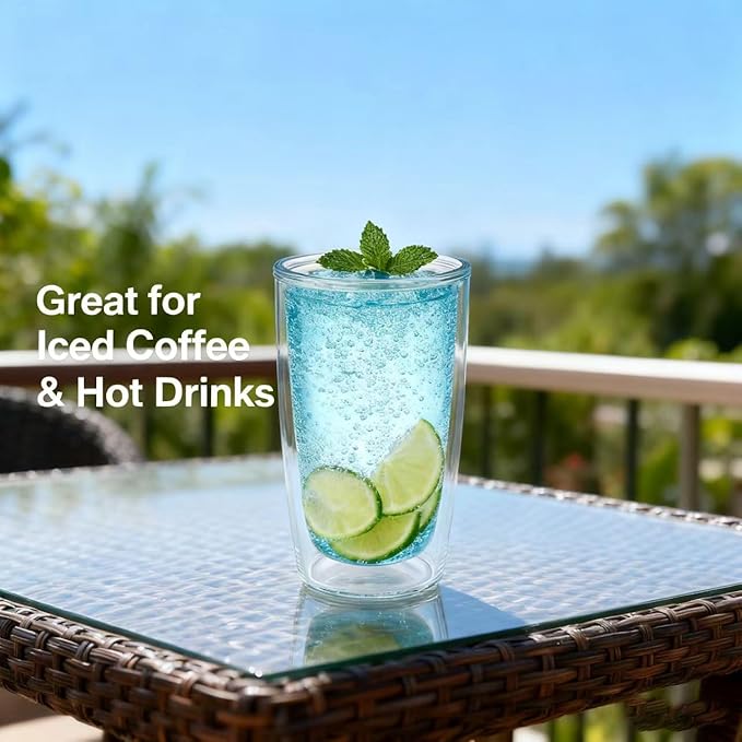 Unbreakable 16oz Tumblers Set of 4 - Plastic Double Wall Insulated Cups, Shatterproof Clear Travel Mugs Keep Drinks Cold & Hot, Reusable BPA-Free for Camping, Party, Office, Home Use (Hand Wash)