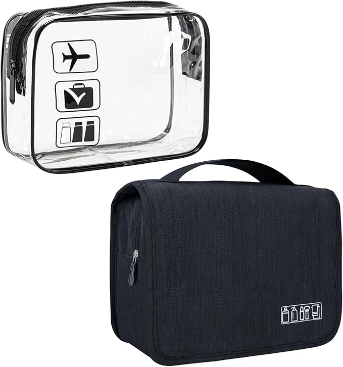 Lcsmaokin Large Capacity Toiletry Bag Travel Bag with Hanging Hook for Men and Women Waterproof Travel Cosmetic Bag Bathroom Bag,with TSA Approved Zippers Clear Travel Makeup Bag Carry-on