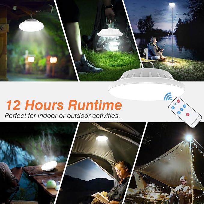 Solar Camping Lanterns Remote Tent Light - 4000LM Portable LED Camping Light Hanging Waterproof USB Rechargeable Lantern for Camping, Hiking, Power Failure, Hurricane (120 LEDs)