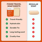 FOMIN - Antibacterial Paper Soap Sheets for Traveling - 100 Orange Portable Hand Soap Sheets for Travel in Tin - Dissolvable Mini Portable Travel Soap Sheet for Hand Washing, Camping and Hiking