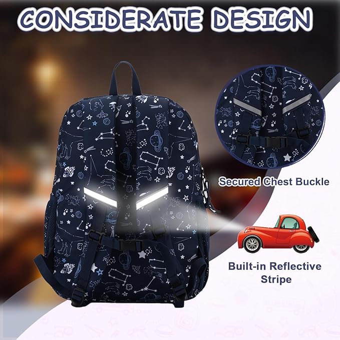 VASCHY Kids Backpack Lunch Bag Set, 2-1 School Bookbag Insulated Lunch Box for Toddlers,Preschool,Daycare,Kindergarten,Elementary School Navy