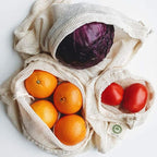 Reusable Cotton Mesh Produce Bags - 100% Organic Cotton, Durable, Double Stitched, Washable with Tare Weight & Drawstring - Mesh Bags for Grocery Shopping, Vegetables & Fruits | Set of 6 (2L, 2M, 2S)