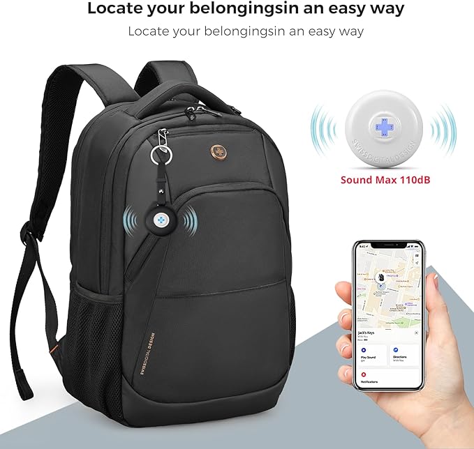 Swissdigital Design Adult Laptop Backpack, College Laptops Backpack with USB Charging Port for Men Fits 16 Inch Notebook with Finder Keychain, Bluetooth Tracker, Item Locator for Keys,SD16709508F-01