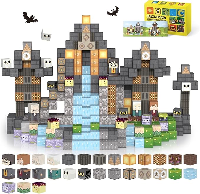 Magnetic Blocks— 120PCS Magnet Toys for Kids, Magnetic Building Blocks Cubes, Montessori Sensory Stacking Magnets, School STEM Toys Birthday Gifts for Boys and Girls Age 3+ Years Old (Magic Castle)