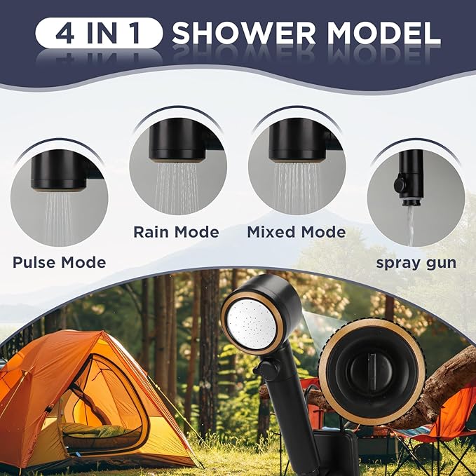 Ann Katy Portable Camping Shower Outdoor Camp Shower Pump,Upgrade Rechargeable Electric Shower Pump with Intelligent Digital Display Multiple Spray Modes for Camping, Hiking, Traveling,RV
