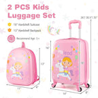 BABY JOY 2 PCS Kids Luggage, 16” Carry-on Hardshell Suitcase with Wheels & Hardside Backpack for Boys Girls, Airline-Approved Toddler Travel Luggage Set (Pink Pony)