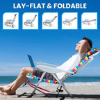 2 Pack Lightweight Portable Camping Beach Chair for Adult, Outdoor Lay Flat Folding Beach Chairs with 5 Position, Backpack Beach Chair with Towel Bar, Zipper Pouch, Cup Holder, Rainbow Striped