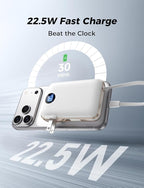 Portable Charger with Built-in Cables & Wall Plug, 10000mAh Power Bank, 4 Outputs 22.5W USB C Fast Charging, Slim Travel Battery Pack with LED Display for iPhone 17/16/15/14, White