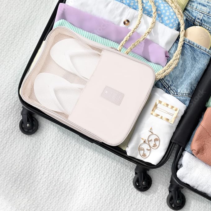 Shoe Bag for Travel, Travel Shoe Bag for Packing, Hold 3 Pairs of Shoes, Travel Essentials for Flying Shoe Organizer Shoe Storage Bag for Travel Light Beige