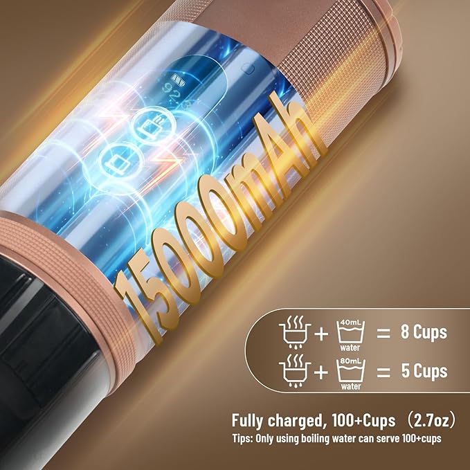 Portable Coffee Machine: Electric Espresso Machine - Portable Coffee Maker for Travel - Rapid Heating - 8 Cups of Coffee Per Full Charge - Compatible with Nespresso Capsules - Brown