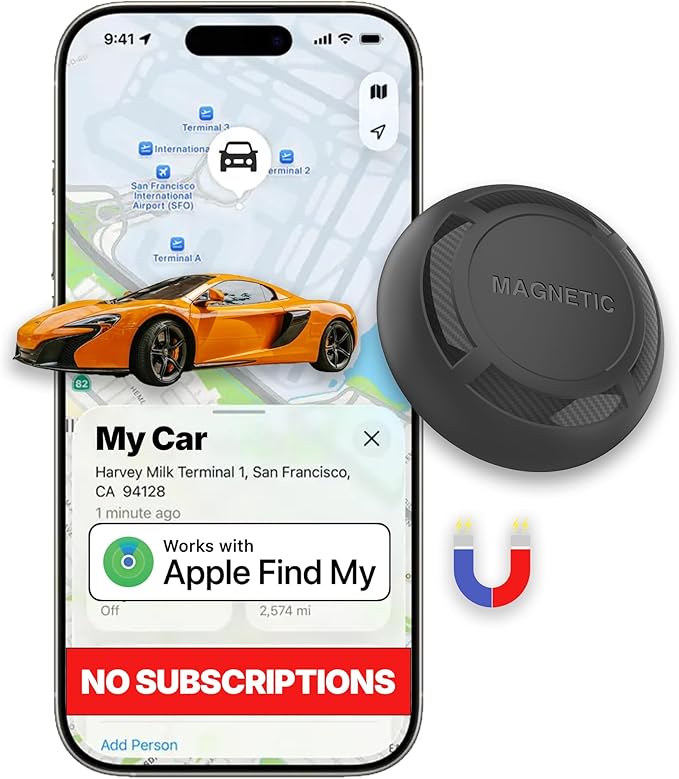 GPS Tracker for Vehicles - Magnetic Mini Car GPS Tracker, No Subscription, Works with Apple Find My, Anti-Theft Real-Time Vehicle Tracker, IP67, 365 Day Battery (iOS Only)
