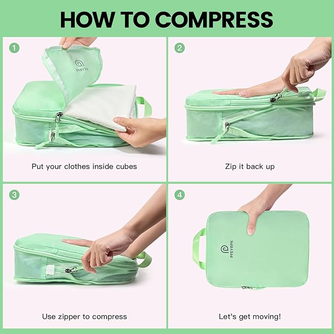 PFEYRPK Lightweight Compression Packing Cubes for Suitcases, Compressible Expandable Travel Packing Organizer with Clear Toiletries and Backpack Bag, Travel Essentials for Carry on Luggage 7 Set