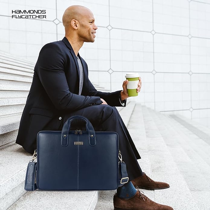 HAMMONDS FLYCATCHER Genuine Leather Laptop Bag for Men, Padded 15.6" Laptop Sleeve, Leather Messenger Bag for Men Briefcases