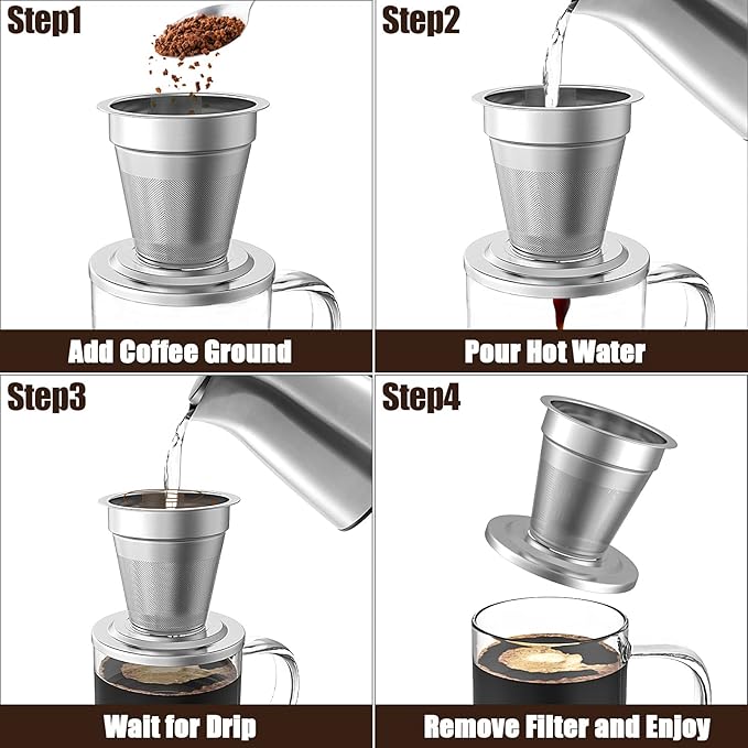 Oranlife Pour Over Coffee Maker Set for Travel/Camping/Hiking, Single Cup, Stainless Steel Coffee Filter, 14 Oz Borosilicate Glass Mug, Extra Permanent Lid and Moulded Neoprene Case, at Home/Office