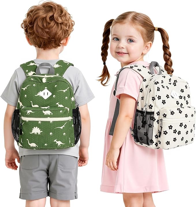 STEAMEDBUN Corduroy Toddler Backpack for Girls Boys 2-4, Kids Preschool Backpack for Kindergarten - Flower