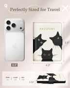 Slohif Passport Wallet Holder Cover for Travel - Women Men RFID Blocking Passport Book Case Protector, Cream Cute Black Cat Leather Personalized Organizer Slim Carrier Boarding Pass Cards Slots