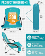 KingCamp Low Beach Chair, High Back Folding Camping Chair for Adults, Oversized Breathable Mesh Seat, 300lbs Heavy Duty Portable Chair with Cup Holder & Storage Pockets for Beach, Outdoor