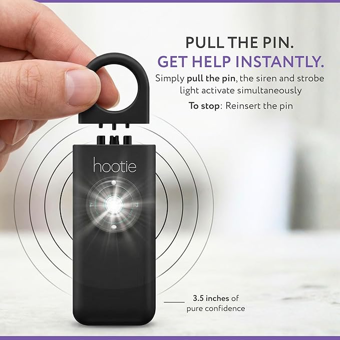HOOTIE Personal Safety Alarm Keychain, 130dB Personal Alarm for Women Men and Kids, Pull Pin Emergency Panic Alarm with Strobe Light, Portable Self Defence Alarm for Campus Travel and Running - Black