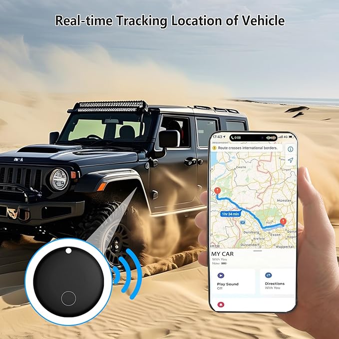 GPS Car Tracker 2025,Mini GPS Tracker for Vehicles,Hidden Real-timeTracking with Magnetic Case for Motorcycle/Truck,Work with Find My(iOS Only),No Subscription/No Monthly Fee/No SIM Card-Black