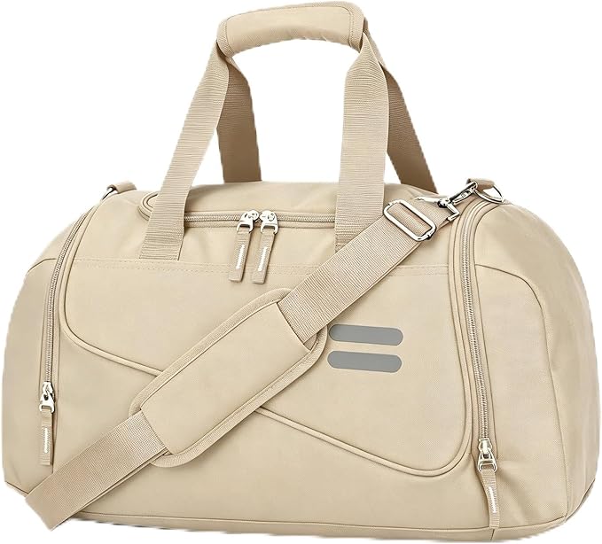 Gym Bag for Men & Women - 30L Duffel Bag with Shoe Compartment, Weekender Water Resistant Duffle Bag for Travel, Sports, Fitness & Workouts, Khaki