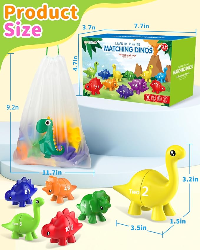 Number Dinosaur Toys for Kids 3-5, Montessori Educational Toys for 3 4 5 Year Old Boy Girl Gifts, Toddler Dino Travel Toy Preschool Learning Activities, Double Sided Dinosaurs Numbers Matching Game
