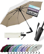 Travel Umbrella for Rain - Windproof Compact Folding Umbrella with 43" Canopy - Auto Open Close Portable Parasol - UPF 100+ Sun Protection