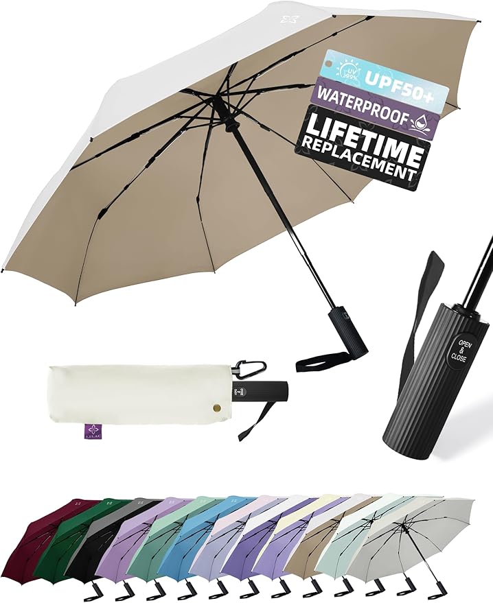 Travel Umbrella for Rain - Windproof Compact Folding Umbrella with 43" Canopy - Auto Open Close Portable Parasol - UPF 100+ Sun Protection