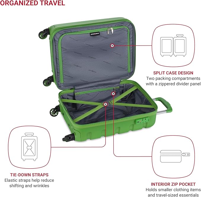 SwissGear 7366 Signature Hardside Expandable Luggage with Spinner Wheels, TSA Lock, Cup-Holder, Green, Carry-On 19-Inch