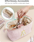 BAGSMART Birthday Gifts Personalized Initial Makeup Bag, Trendy Stuff Gifts for Women Bridesmaid Graduation, Puffy Padded Make Up Bags for Women, Wide-open Toiletry Bag, Pink K