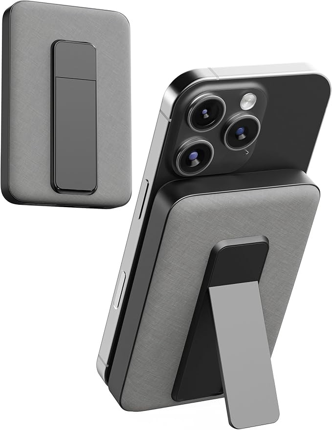 myCharge CliqLuxe Magnetic Wireless Power Bank 10,000mAh | iPhone & MagSafe Compatible | Qi2.2 25W Mag Safe Portable Charger | Built-in Stand | 20W PD USB-C Port | Premium Grey Fabric