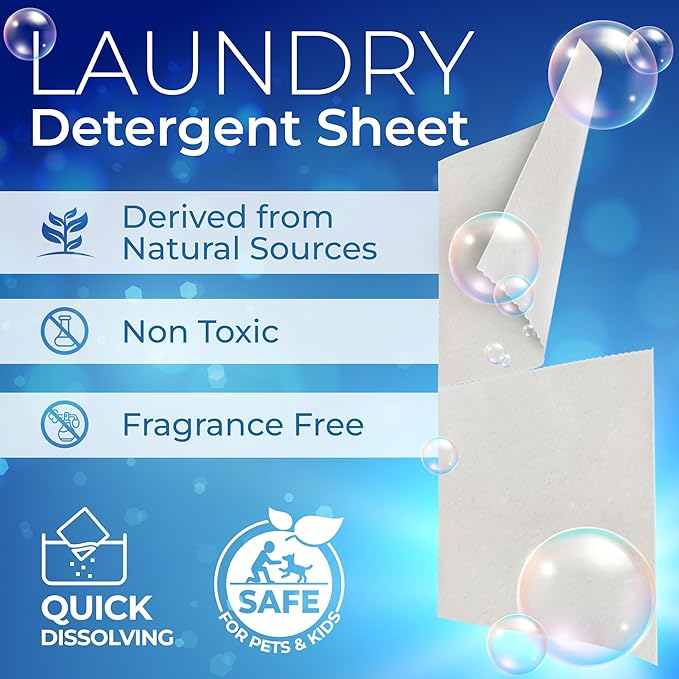 Gull Living Travel Laundry Detergent Sheets Unscented - 60 Loads - Dissolves Quickly, Removes Stains & Odors - For Home and Travel Laundry Sheets Detergent