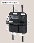 PU Leather Backseat Car Organizer with Foldable Tray & Tablet Holder, Luxury Diamond Stitching Design, Universal Car Seat Storage Organizer for Kids & Family Travel Accessories, Black