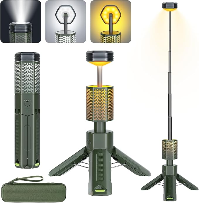 Telescopic Camping Lights, Rechargeable 10500mAh Camping Lantern with Storage Bag, Waterproof LED Camping Lamp with Magnetic, Portable Outdoor Tent Light for Camping,Hiking,Emergency,Fishing (Green)