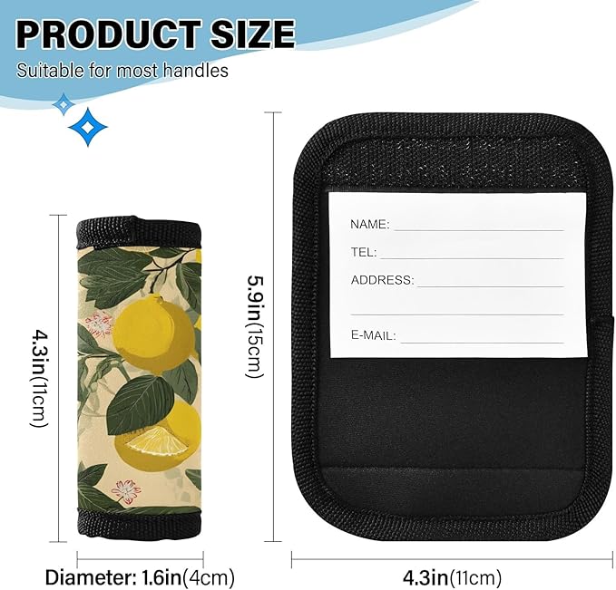 Vintage Lemon Luggage Handle Wrap for Suitcase Luggage Tags Handle Covers Identifiers Soft Decorations Travel Accessories 2 Pack