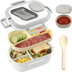 Adults Bento Lunch Box,Salad Container Large 43oz Salad Bowl, Bento-Style Tray for Toppings, 3oz Sauce Container for Dressings, and Built-In Reusable Fork (White)