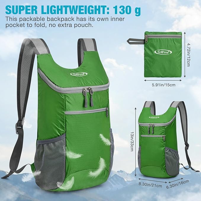 G4Free Lightweight Packable Hiking Backpack for Men Women Small Hiking Daypacks Foldable Shoulder Pack Casual Outdoor Bag 11L