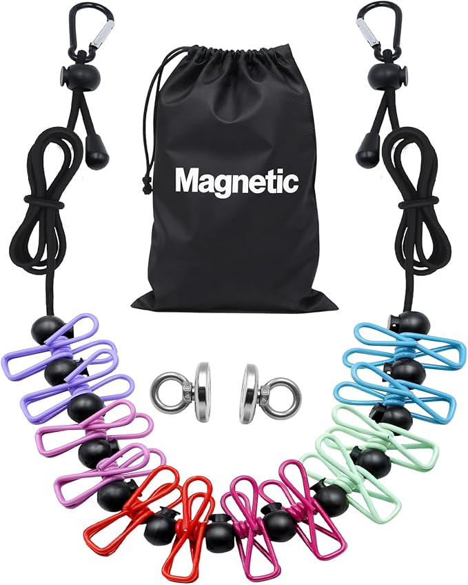 Magnetic Retractable Clothesline for Cruise Ship, 2026 Travel Clothesline with 12 Anti-Slip Clips & Waterproof Storage Bag, Portable Travel Laundry Line, Cruise Essentials for Cabin, Camping, RV