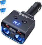 SONRU 180W Cigarette Lighter Splitter, 30W PD & Dual QC3.0 Car Charger Adapter,24V/12V Car USB Adapter 2-Socket with Voltmeter Fast Charging for iPhone 17/16/15 Car Devices