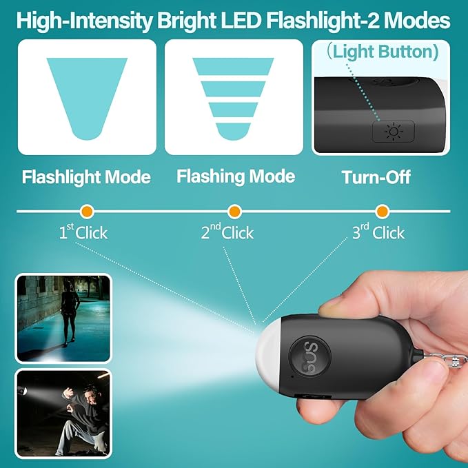 Hion Personal Safety Alarm for Women, 3 Pack Rechargeable 130dB Self Defense Keychain with LED Flashlight, Emergency Safe Sound Security Alarm for Children Elderly, White+Pink+Black