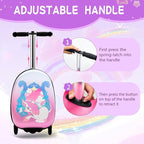 Scooter Suitcase for Kids, Ride on Luggage for Girls Aged 3-8, Scooter Luggage with LED Wheels