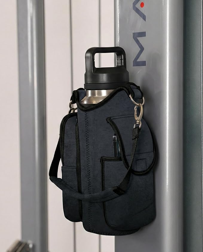 Magnetic Gym Tote Bag Holder for 18-40 oz Water Bottle,Neoprene Pouch with Phone Pocket,Men Women Workout Accessories