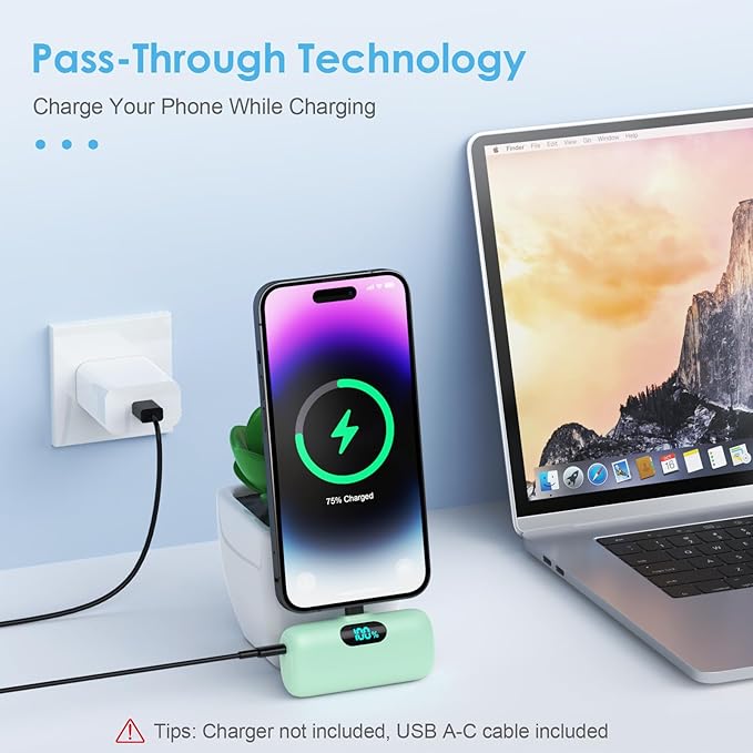 Mini Portable Charger USB C Power Bank,Upgraded 5000mAh PD Fast Charging Battery Pack Built-in USB-C Connector Travel Essential for iPhone17/17Pro/17Pro Max/Air/16 Plus/16Pro Max/15 Series,Android etc