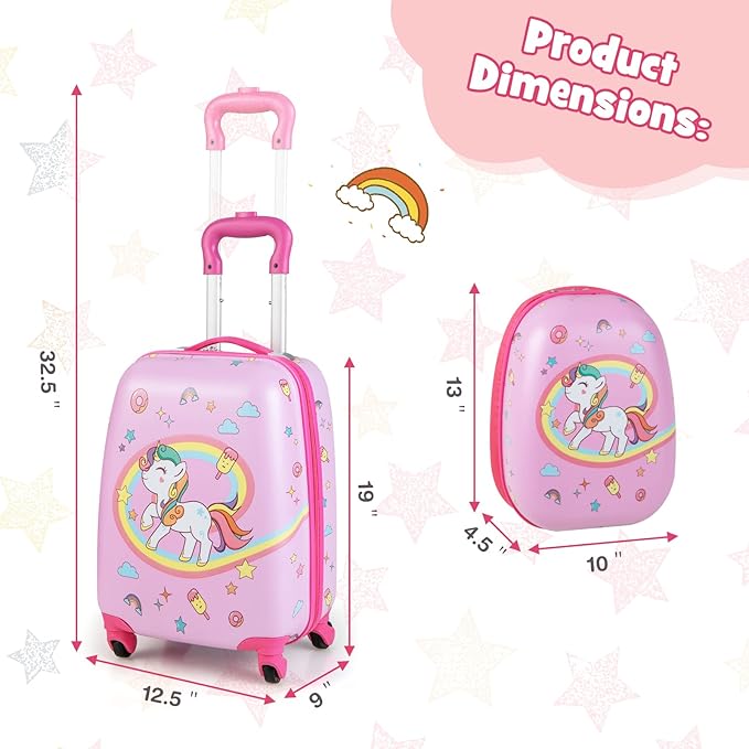 Goplus 2PC Kids Luggage, 12" & 16" Kids Carry On Luggage Set with 4 Spinner Wheels, Lightweight Rolling Spinner Suitcase for Children Toddlers Boys and Girls Travel