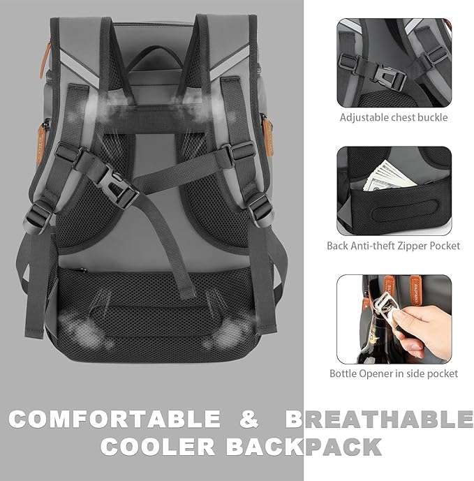 BAGPARKK Insulated Cooler Backpack,33/45 Cans Multifunctional Double Deck Leakproof Cooler Bag with Sternum Strap,Large Capacity Lightweight Travel Camping Beach Backpack