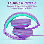 rockpapa Comfort+ Kids Headphones with Microphone, Boys Girls Student Over-Ear Headphones Wired Foldable for School Classroom Laptop PC Computer Tablet Purple Green