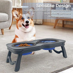 PINVNBY Elevated Portable Dog Bowl, Travel Raised Stand with Collapsible Silicone Double Diner Bowls Non-Slip Food and Water Bowls Holder for Small Dogs and Cats - 14.6" L x 7.5" W x 3.9" H