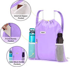 WANDF Drawstring Backpack with Shoulder Pad Sports Gym Backpack with Mesh Pocket String Bag for Women Men (Purple)
