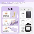 Personalized Initial Luggage Tags for Suitcase, Purple Leather Cute Luggage Tags with Privacy Cover Name Card, Embroidered Custom Monogrammed Luggage Tag Travel Backpack Tags Gifts for Women Kids(J)